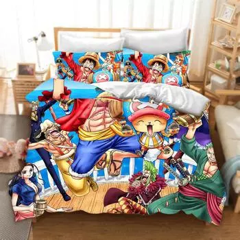 One-Piece Anime Duvet Cover Set Comforter Printed Nika Luffy Gear Cartoon Twin Size Bedding Sets Gifts 3-pieces Set Home Decor EU Single 135x200cm