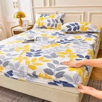 One-piece Bed Hood Plant-cashmere One-piece Sheet Cover Printed 360-degree Mattress Cover with Elastic 180x220 200x220 Bedding Only 2 pillowcases