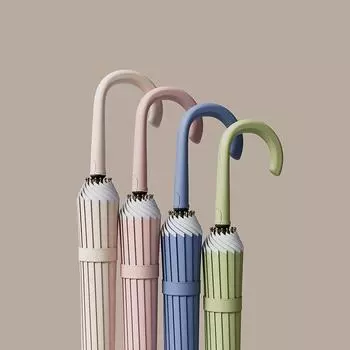 One-piece curved hook long-handled umbrella for girls, high-value sunny umbrella, large rainstorm anti-wind umbrella