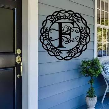 One Piece Initial Sign Metal Monogram Farmhouse Porch Wall Art Indoor Outdoor Decor Rustic Wreath Gift темно-синий