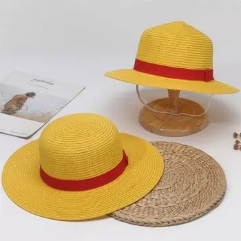 One Piece Luffy Same Style Straw Hat Cospaly Anime Dress up Straw Parent-Child Hat Sunshade Sun Protection Hat Performance Cap Paper Grass Diameter 31cm