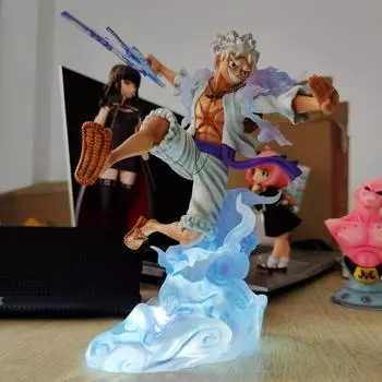 One Piece Обезьяна D. Луффи Ника Форма GK Вано Страна Битва Луффи Gear 5 База Может Быть Освещена ПВХ Фигурка Модель 21cm белый
