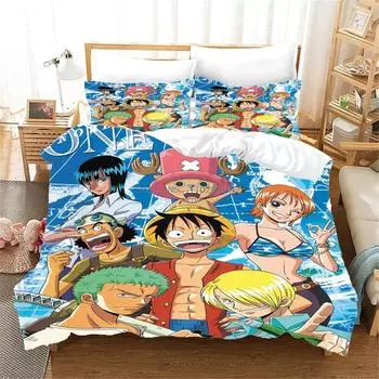 ONE PIECE пододеяльник комплект постельного белья японский аниме декоративный комплект постельного белья одеяла мальчики девочки малыш подростковый комплект постельного белья подарок EU Single 135x200cm