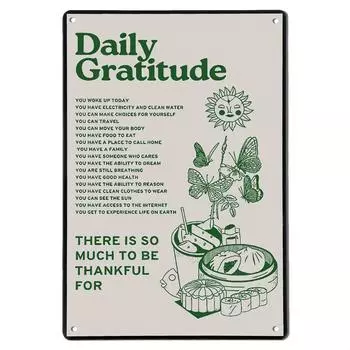 One Piece Room Decor Aesthetic Wall Decor, Daily Gratitude Inspiration Metal Tin Sign, Green Bohemian Home Cafe Wall Office чёрный