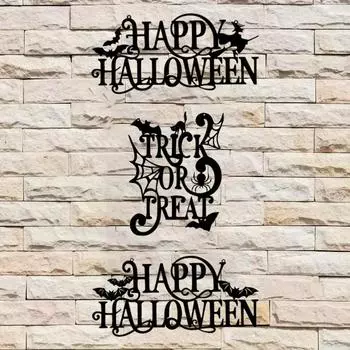 One piece, rustic black metal Happy Halloween wall art sign, iron gothic style holiday decorations for home living room foyer зелёный