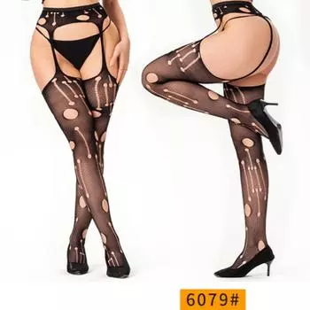 Слитный чулок с подвязками, слитный сексуальный чулок с открытой ластовицей, чулки-сетка, рваные неровные чулки ручной работы 6079 Simple packaging (white card + opp)