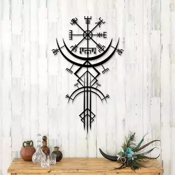 One Piece Viking Metal Decor Rune Wall Decor Norse Mythology Art Metal Wall Decor Metal Wall Hanging Gift 16,1 дюймов/40,9 см белый