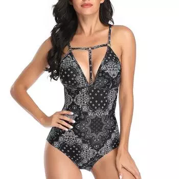Цельный женский купальник с геометрическим принтом, монокини, бикини, летняя пляжная одежда, купальный костюм с открытой спиной S