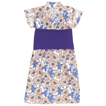 One Piece Yukata Set of 2 Piece 1 Floral Pattern Yukata Yukata Jinbei Easy Dressing Summer Festival Pool Girls Kids 110 120 130 Blue Beige 74036b бежевый