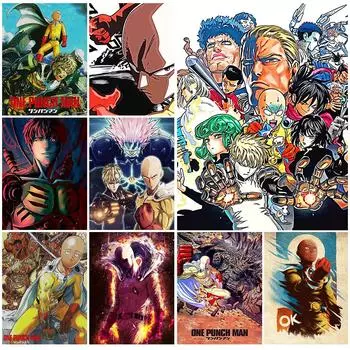 One Punch Man аниме персонаж плакат и принт Сайтама, Генос, король персонаж мультфильма художественный принт Декор настенная живопись на холсте (с рамкой) 15*20cm(with frame)