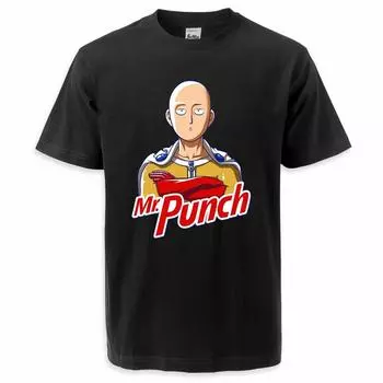 ONE PUNCH MAN японские забавные футболки с аниме Летняя мода Сайтама крутые мужские футболки футболка с круглым вырезом классическая одежда S чёрный