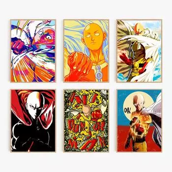 One Punch Man Сайтама Аниме Холст Картина Настенное Искусство Плакаты Печатает Детская Комната Фреска для Гостиной Домашний Декор Куадрос 21cm30cm NoFrame