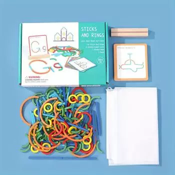 One set of colorful wooden creative 120pcs stick and ring puzzle toys for hand ability training, observation and concentration development Fun Stick Round Ring