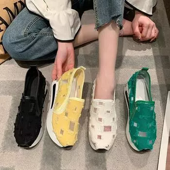 One shoe женские ленивые одна педаль 2024 новая весенняя тонкая дышащая кроссовка на толстой подошве спортивная и любительская обувь 35 белый