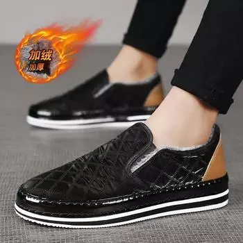 One Slip Slip Shoes Мужская зимняя мужская обувь из бархата, теплая хлопковая обувь, студенческие повседневные кроссовки, молодежная обувь 2024 года, новый стиль 39