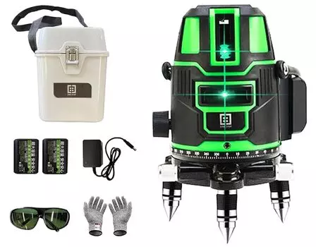 ONE STEP Laser 5 зеленых больших прямоугольных автоматических корректирующих высокоярких облучений, штук, блок 2 маркера, линии, уровень, 4-направленное облучение, зелёный