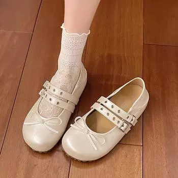 One-word buckle silver Mary Jane shoes children s new summer light mouth bow round head flat sole shoes 35