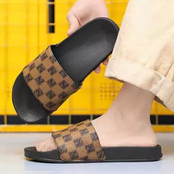 One-word drag men s home indoor slippers one-pedal trend 2024 summer new men s slippers slippers 39 хаки