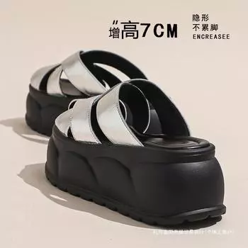 One-word drag woven baotou half slippers women s 2025 new summer outer wear hollow Roman sandals thick-soled pig cage shoes 34