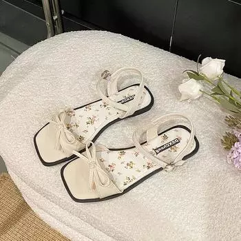 One-word sandals women s new summer with skirt bow open-toed flat beach shoes 35