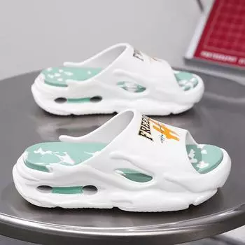 One-word slippers thick bottom heightening high elastic EVA stepping on shit feeling foot cover home indoor high-grade slippers slippers 36-37