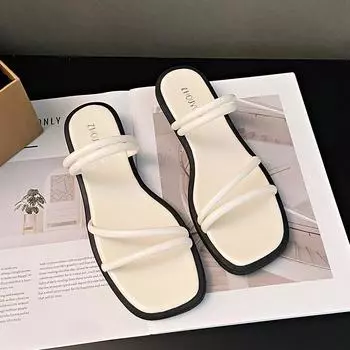 One-word slippers women wear new fairy retro strap flat sandals in summer 35