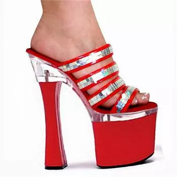 One word with high heel sandals women thick heel super high heel thick sole cool slippers outer wear 2025 summer new fashion Internet celebrities 34 красный