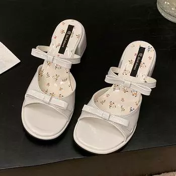 One word with sandals women s summer new thick heel with skirt bow wear high heel cool slippers 35 белый