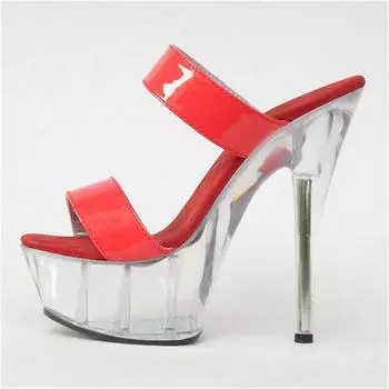 One word with transparent sandals female 2025 new fashion summer waterproof table high heels slippers fairy style 34 красный