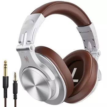 OneOdio Bluetooth Wireless 72 часа в закрытом состоянии с мониторными наушниками AAC для прослушивания инструментального источника звука Серебряные наушники, 5.2, Наушники,