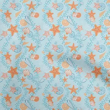 oneOone Ткань Cotton Flex Baby Blue Beach Seashell, швейная ткань с принтом, ярдами, 40 дюймов 42 Inch Wide - Viscose Chiffon аква голубой