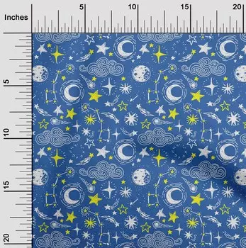 oneOone Cotton Flex Blue Fabric Clouds | Star & Planet Galaxy Швейные ремесленные проекты Печать на ткани в ярдах 40 дюймов 42 Inch Wide - Viscose Chiffon синий