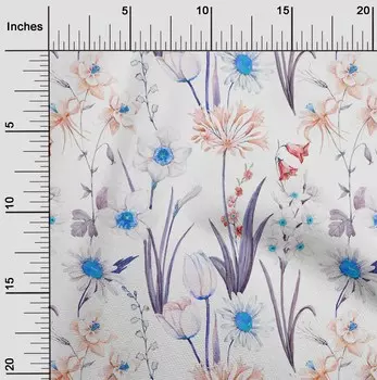 oneOone Cotton Flex Голубовато-фиолетовая ткань Цветок и листья Акварельный швейный материал Ткань с принтом По Двору 40 дюймов 42 Inch Wide - Viscose Chiffon светло-зеленый
