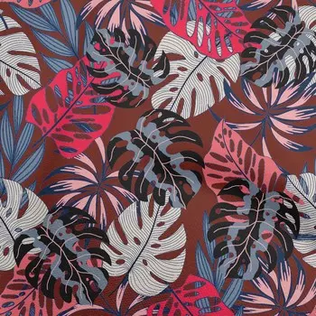 oneOone Хлопчатобумажная гибкая темно-бордовая ткань, тропические листья, ремесленные проекты, декоративная ткань, напечатанная во дворе, 40 дюймов 42 Inch Wide - Viscose Chiffon малиновый