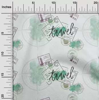 oneOone Cotton Flex Mint Green Fabric Stamps & Direction Compass Travel Diy Clothing Quilting Fabric Print Fabric By Yard 40 Inch 42 Inch Wide - Viscose Chiffon лаванда синий