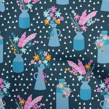 oneOone Cotton Flex Синяя ткань Цветочная ваза с геометрическими швейными ремесленными проектами Тканевые принты по дворам 40 дюймов 42 Inch Wide - Viscose Chiffon чёрный