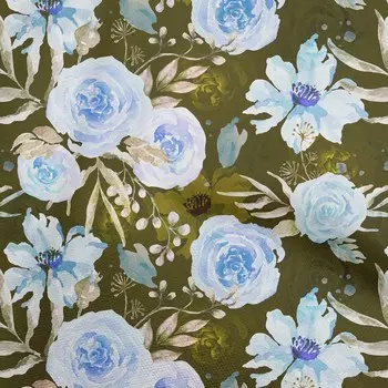 oneOone Гибкая хлопчатобумажная ткань темно-оливково-зеленого цвета с листьями и клевером. Швейный материал Ткань с принтом в ярдах 40 дюймов 42 Inch Wide - Viscose Chiffon темно-синий