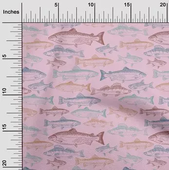 oneOone Хлопчатобумажная гибкая розовая ткань с рыбой и океаном. Материал платья Ткань. Ткань с принтом. В ярдах 40 дюймов. 42 Inch Wide - Viscose Chiffon розовый