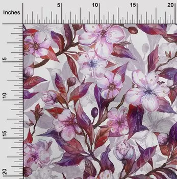 OneOone Хлопковая батистовая ткань пыльно-серого цвета с листьями и цветами, ткань для шитья с цветочным принтом во дворе, принадлежности для шитья одежды своими руками, 42 дюйма 42 Inch Wide - Viscose Chiffon серый