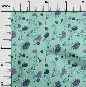 OneOone Хлопковая гибкая аквамариновая ткань с цветами и листьями, акварельное шитье, ремесленные проекты, принты на ткани в ярдах, 40 дюймов 42 Inch Wide - Viscose Chiffon серый