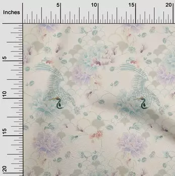 OneOone Хлопковая гибкая белая ткань с цветочным принтом и павлином, принадлежности для шитья, ткань для шитья во дворе, 40 дюймов 42 Inch Wide - Viscose Chiffon светло-бежевый