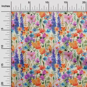 oneOone Хлопковая гибкая бежевая ткань с листьями и цветочным рисунком Акварельный материал для платья Ткань с принтом Ткань в ярдах 40 дюймов 42 Inch Wide - Viscose Chiffon baby голубой