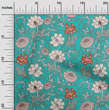 OneOone Хлопковая гибкая бирюзово-синяя ткань с листьями и цветами для поделок Декор Ткань с принтом во дворе 40 дюймов 42 Inch Wide - Viscose Chiffon чёрный