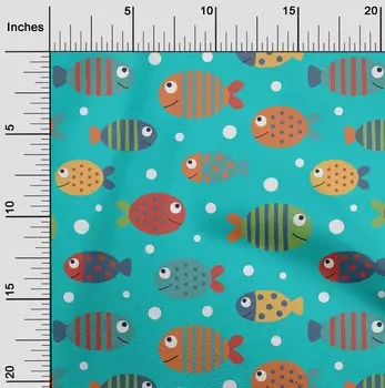 OneOone Хлопковая гибкая бирюзово-синяя ткань в горошек и рыбки, художественный швейный материал, ткань с принтом в ярдах, 40 дюймов 42 Inch Wide - Viscose Chiffon синий