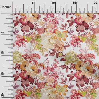 OneOone Хлопковая гибкая бледно-оранжевая ткань с листьями и цветочным художественным шитьем, ткань во дворе с принтом, принадлежности для шитья одежды своими руками, 40 дюймов 42 Inch Wide - Viscose Chiffon глубоко персикового