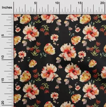 oneOone хлопковая гибкая черная ткань цветок и листья акварельный швейный материал ткань с принтом в ярдах 40 дюймов 42 Inch Wide - Viscose Chiffon аквамарин