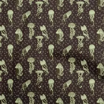 oneOone Хлопковая гибкая черная ткань Ocean Jelly Fish Вышивание ремесленных проектов Тканевые принты в ярдах 40 дюймов 42 Inch Wide - Viscose Chiffon аква голубой