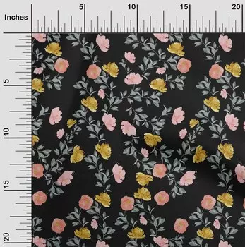 OneOone Хлопковая гибкая черная ткань с цветами и листьями, акварельные ремесленные проекты, декоративная ткань с принтом во дворе, 40 дюймов 42 Inch Wide - Viscose Chiffon аквамарин