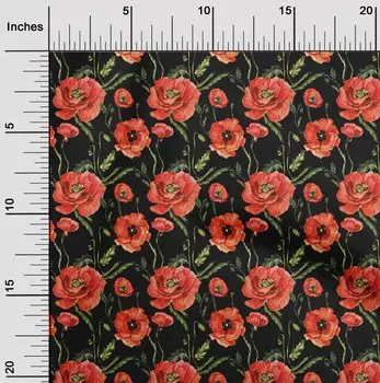 OneOone хлопковая гибкая черная ткань с цветами и листьями, акварельная ткань для квилтинга с принтом, швейная ткань во дворе, 40 дюймов 42 Inch Wide - Viscose Chiffon аквамарин