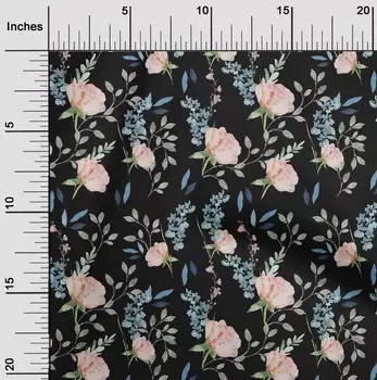 OneOone Хлопковая гибкая черная ткань с цветами и листьями, акварельный швейный материал, ткань с принтом в ярдах, 40 дюймов 42 Inch Wide - Viscose Chiffon кремовый